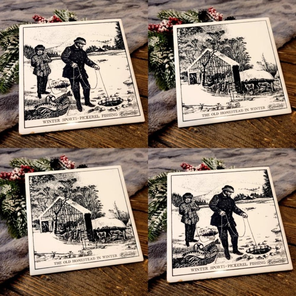 Pair of Winter Currier & Ives trivets